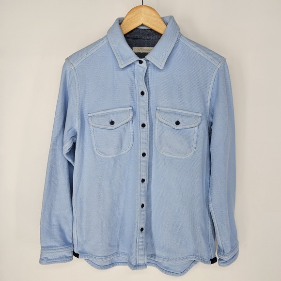 Outerknown Blanket Shirt Womens M/L  Blue Organic Cotton Flannel Heavy Logo - Picture 2 of 6